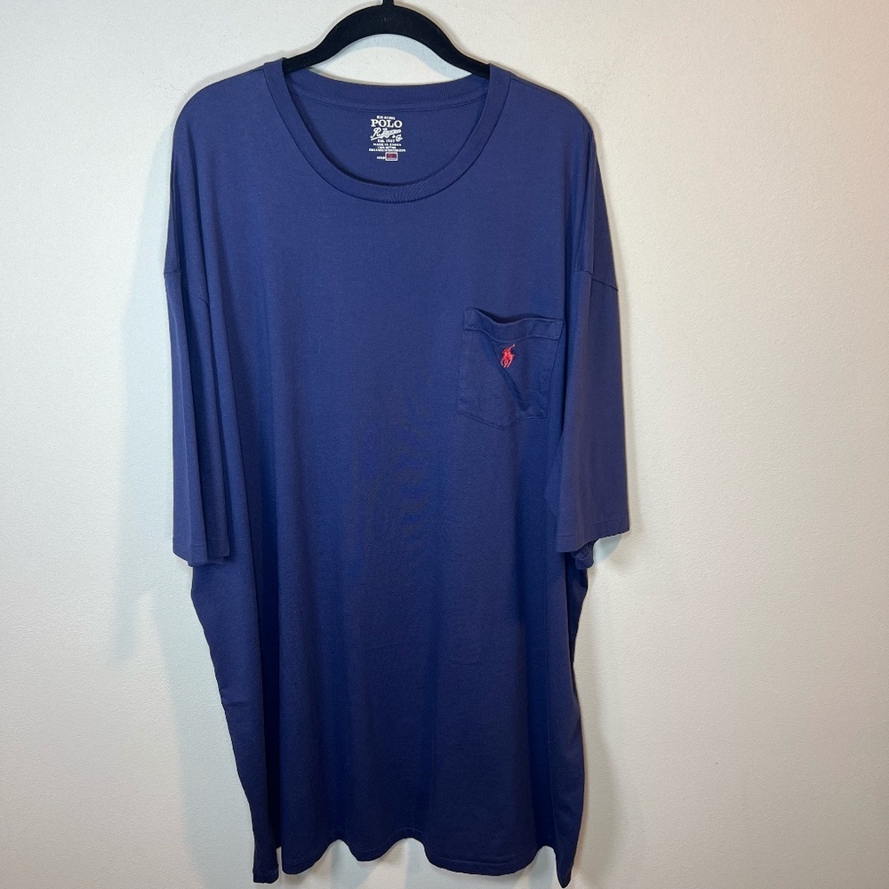 Polo Ralph Lauren Crew Neck T-Shirt Navy Blue Embroidered Red Pony Logo 2XL Tall